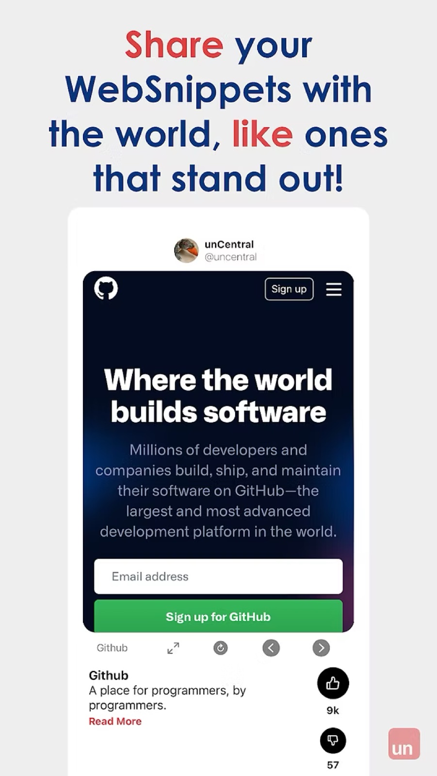 unCentral store art: share your web snippets.